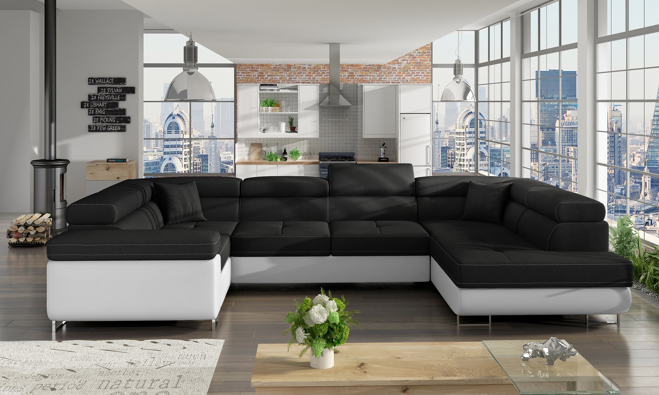 Sofa Couch Wohnlandschaft +Sitztiefe verstellbar +Kopfstütze vers
